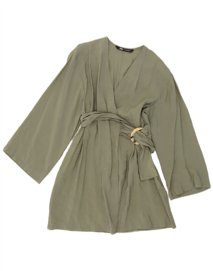 Vestido feminino Zara UK 10 pequeno modal cáqui