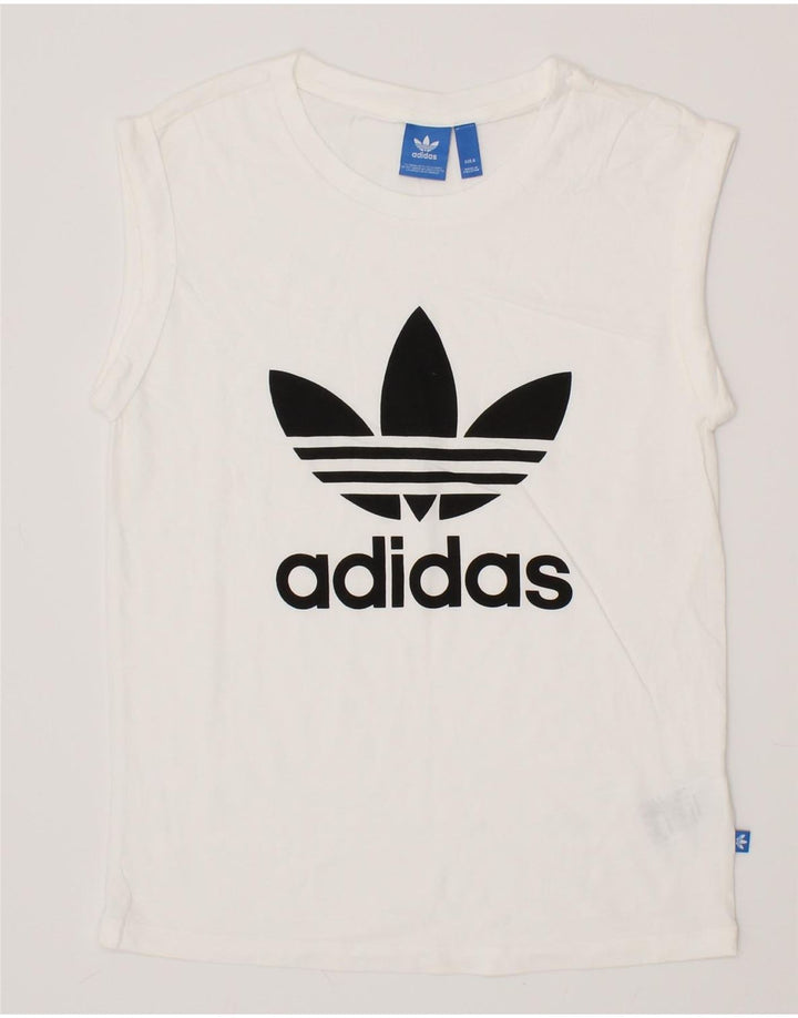 ADIDAS Womens Graphic Vest Top UK 6 XS White Cotton Vintage Adidas and Second-Hand Adidas from Messina Hembry 