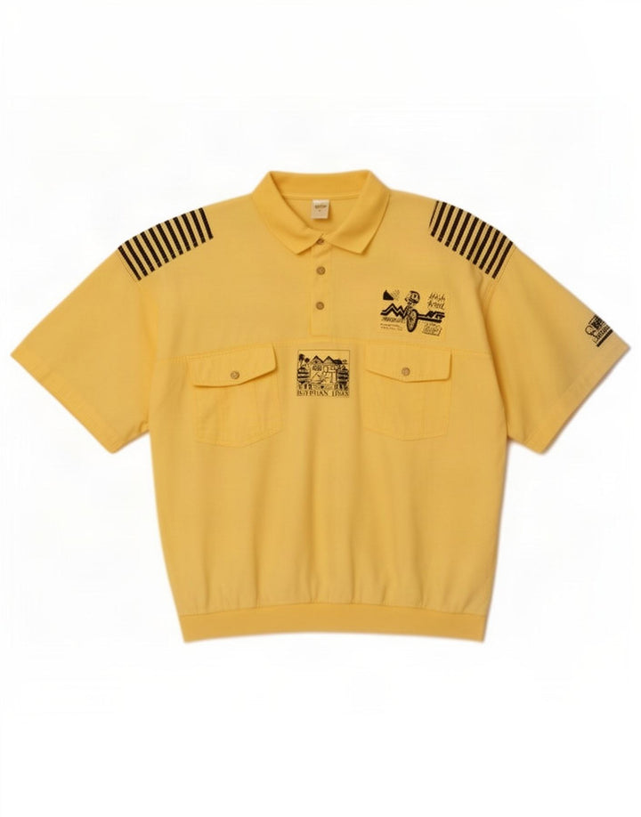 Camisa pulôver masculina C&A gráfica de manga curta grande algodão listrado amarelo