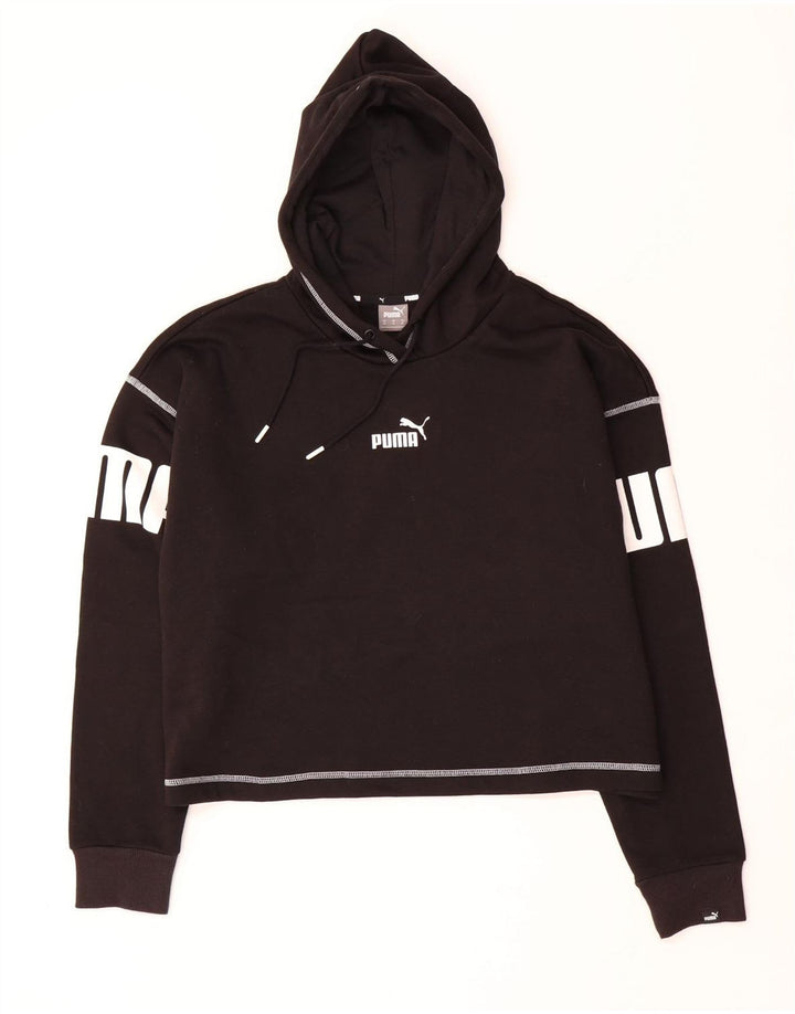 PUMA feminino oversized gráfico moletom com capuz Reino Unido 14 médio algodão preto