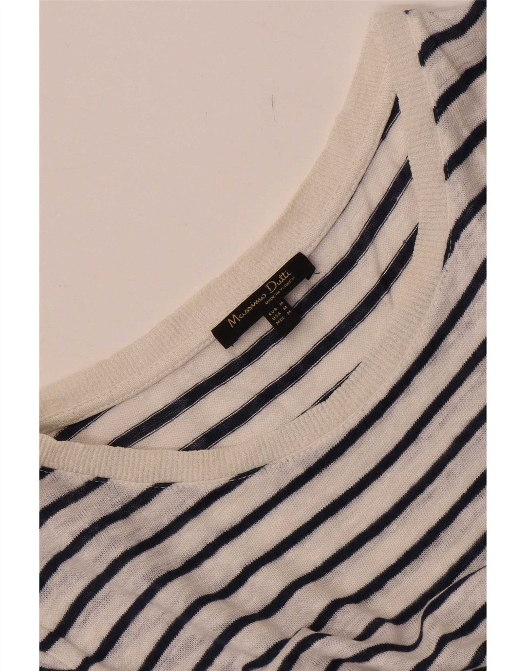 Camiseta feminina Massimo Dutti UK 14 médio listrado branco