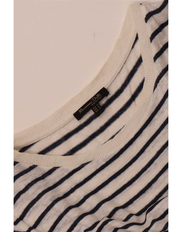 Camiseta feminina Massimo Dutti UK 14 médio listrado branco