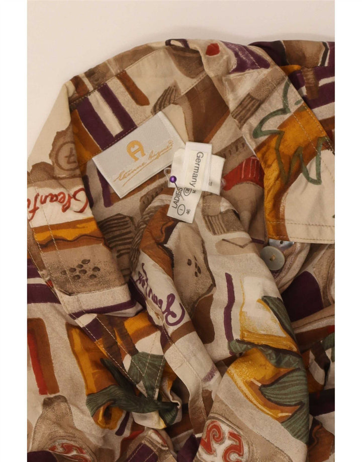 Blusa feminina vintage UK 14 grande patchwork multicolorido de seda