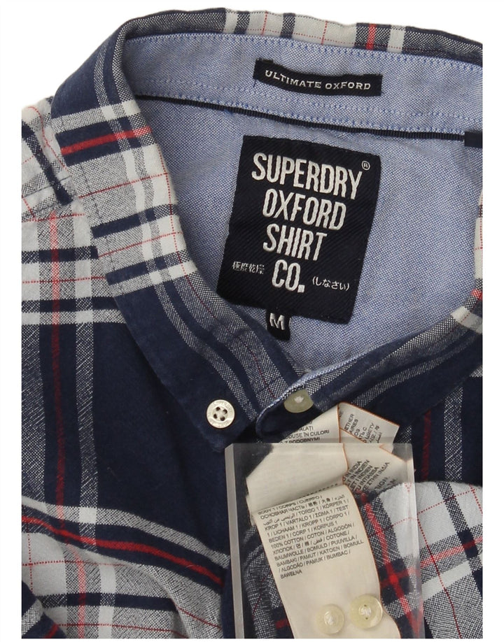 Camisa masculina de flanela de manga curta Superdry, algodão xadrez médio azul marinho