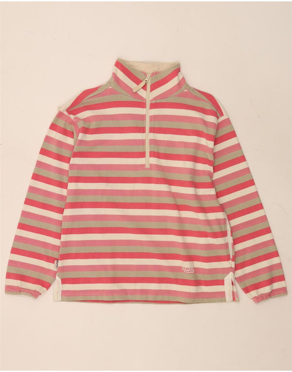 Suéter feminino vintage com gola e zíper Reino Unido 16 grande algodão listrado rosa