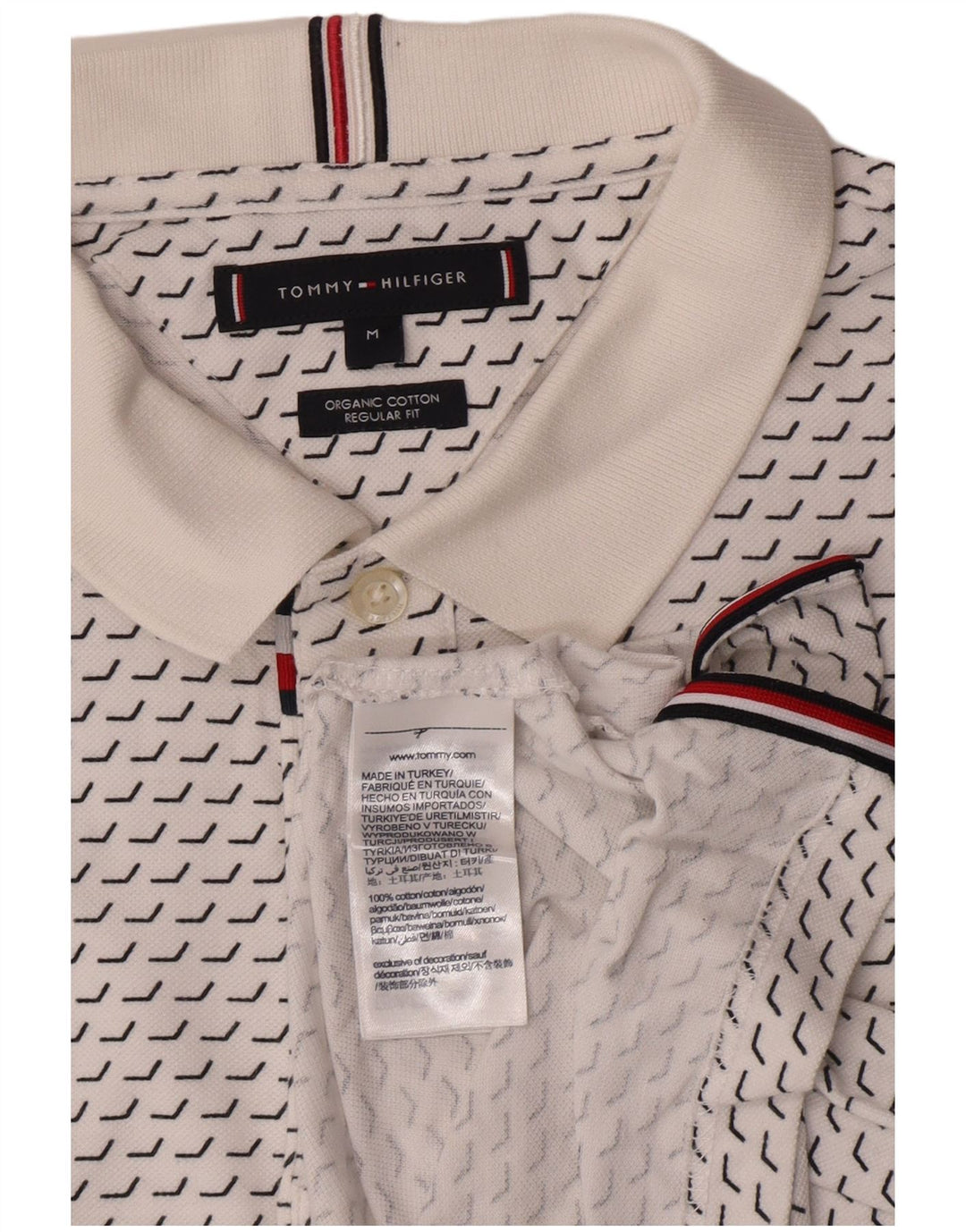 Camisa polo masculina Tommy Hilfiger Regular Fit médio algodão geométrico branco