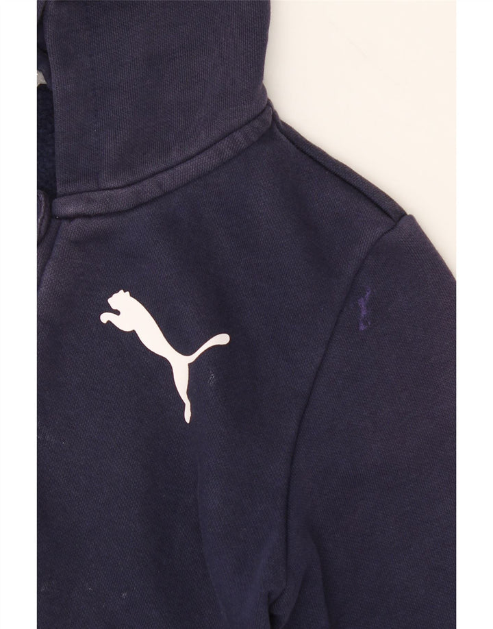 PUMA Boys Graphic Zip Hoodie Sweater 9-10 Years Navy Blue Cotton Vintage Puma and Second-Hand Puma from Messina Hembry 