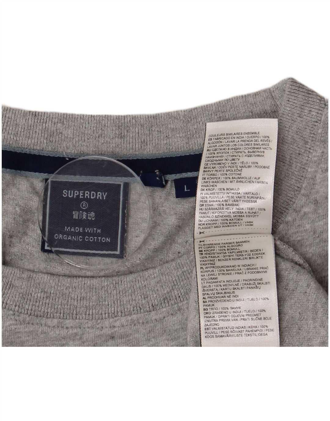 Camiseta masculina SUPERDRY grande algodão manchado cinza