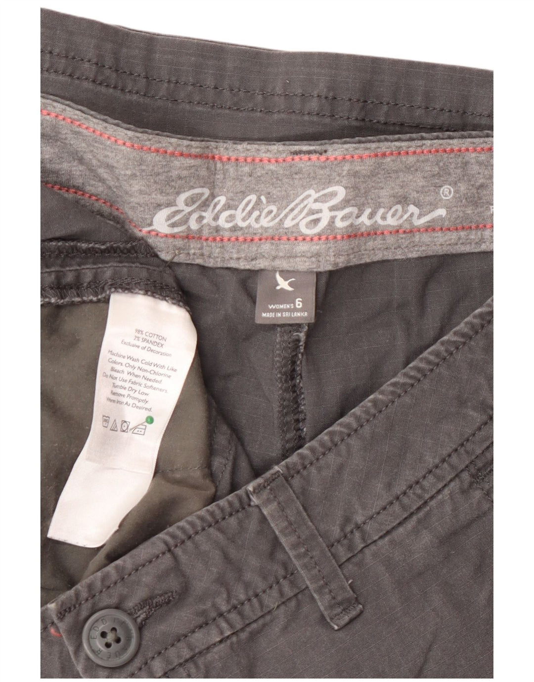 Shorts cargo feminino Eddie Bauer ligeiramente curvilíneo EUA 6 médio W30 algodão cinza
