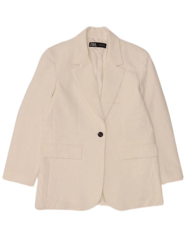 Jaqueta blazer feminina Zara com 1 botão Reino Unido 14 poliéster branco médio