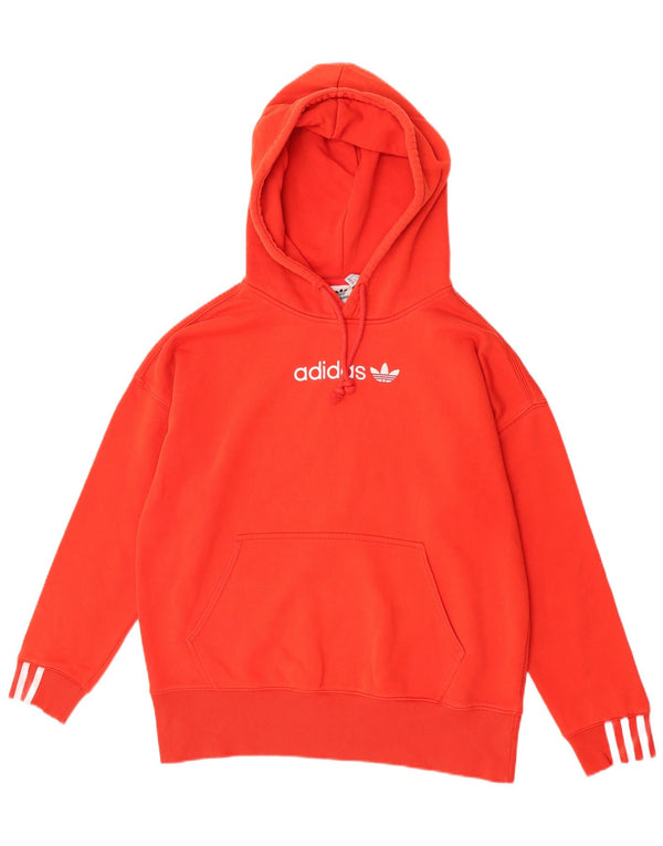 Adidas feminino gráfico oversized moletom com capuz Reino Unido 8 pequeno algodão vermelho
