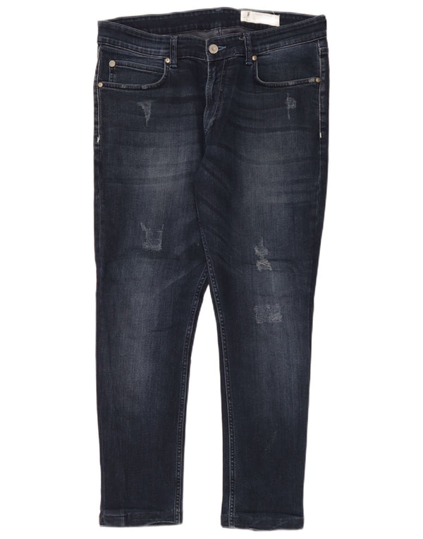 French Connection Mens Distressed Slim Jeans W36 L28 Azul Marinho Algodão