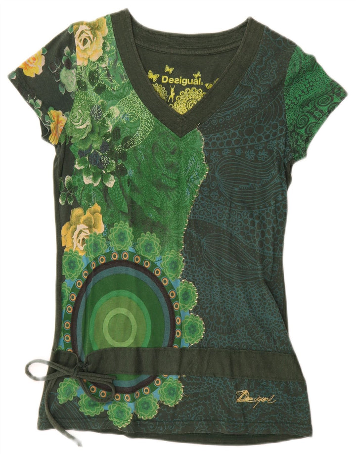 Desigual Camiseta feminina gráfica Top UK 12 verde médio