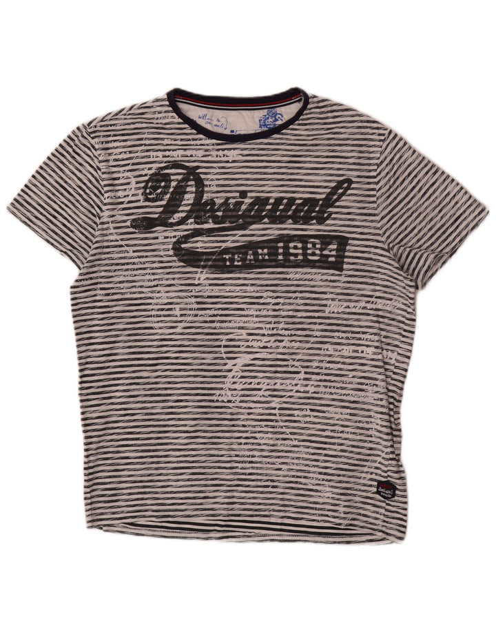Camiseta masculina Desigual com estampa gráfica grande listrada cinza