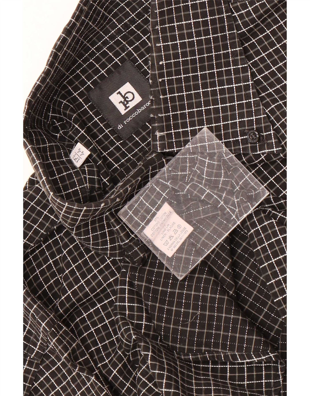 Camisa masculina Roccobarocco tamanho 44 17 1/2 XL algodão xadrez preto