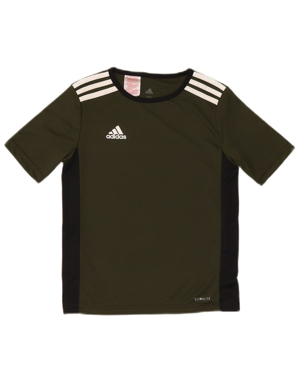 Adidas Meninos Climalite Camiseta Top 9-10 Anos Pequeno Cáqui Colorblock
