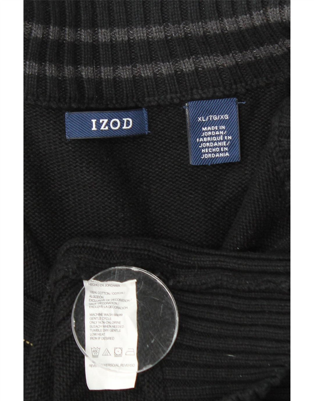 Suéter masculino Izod com zíper e gola XL de algodão preto