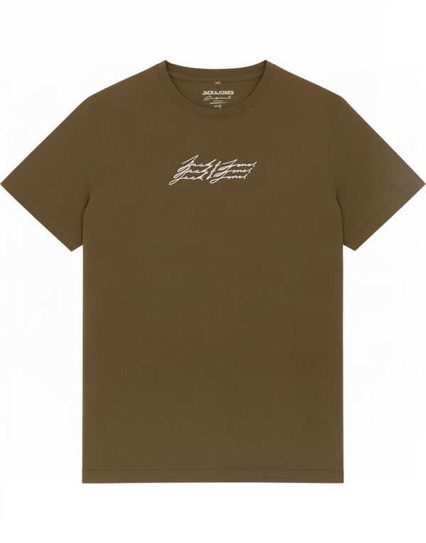 Camiseta gráfica masculina Jack & Jones Top pequeno de algodão cáqui