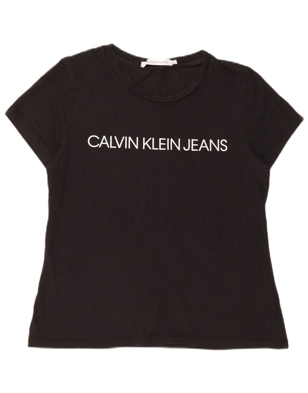 Camiseta feminina Calvin Klein Jeans com estampa gráfica UK 14 grande algodão preto