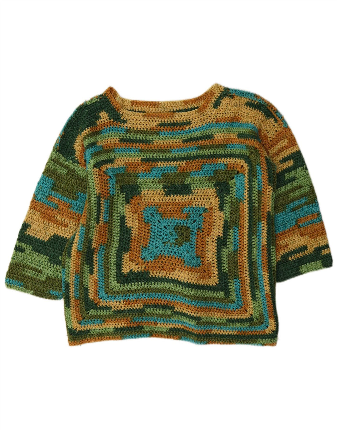 Suéter feminino vintage com gola canoa UK 14 médio multicolorido