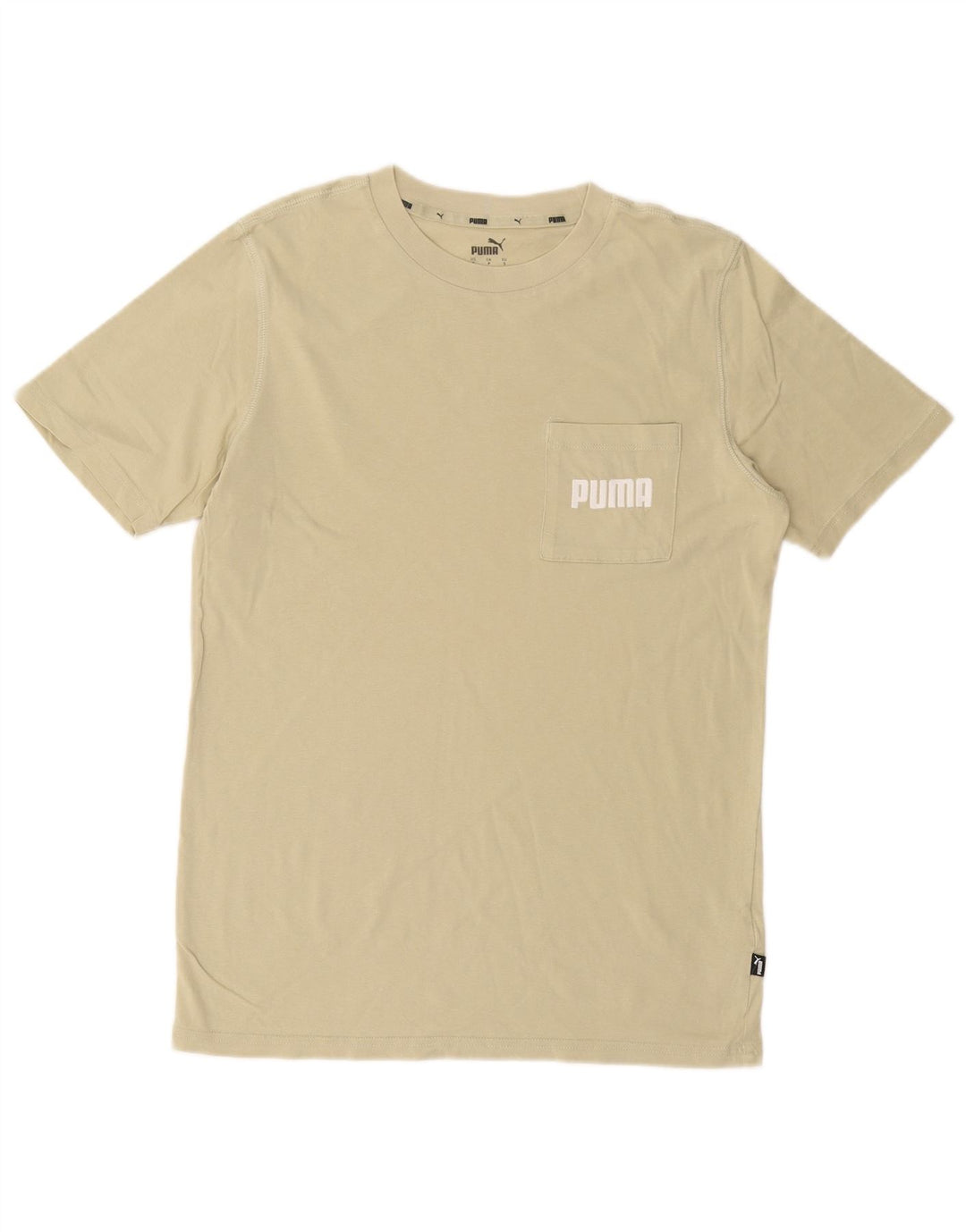 Camiseta masculina PUMA com estampa gráfica pequena de algodão cáqui