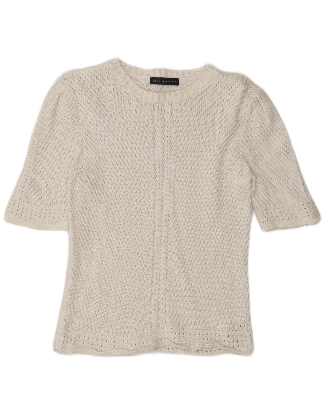 Suéter feminino Marks & Spencer com gola canoa UK 14 médio off white