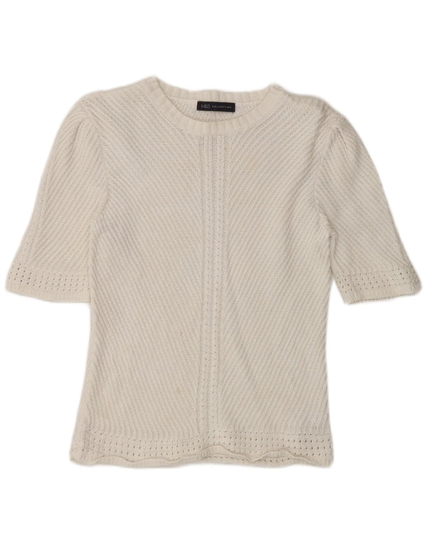 Suéter feminino Marks & Spencer com gola canoa UK 14 médio off white