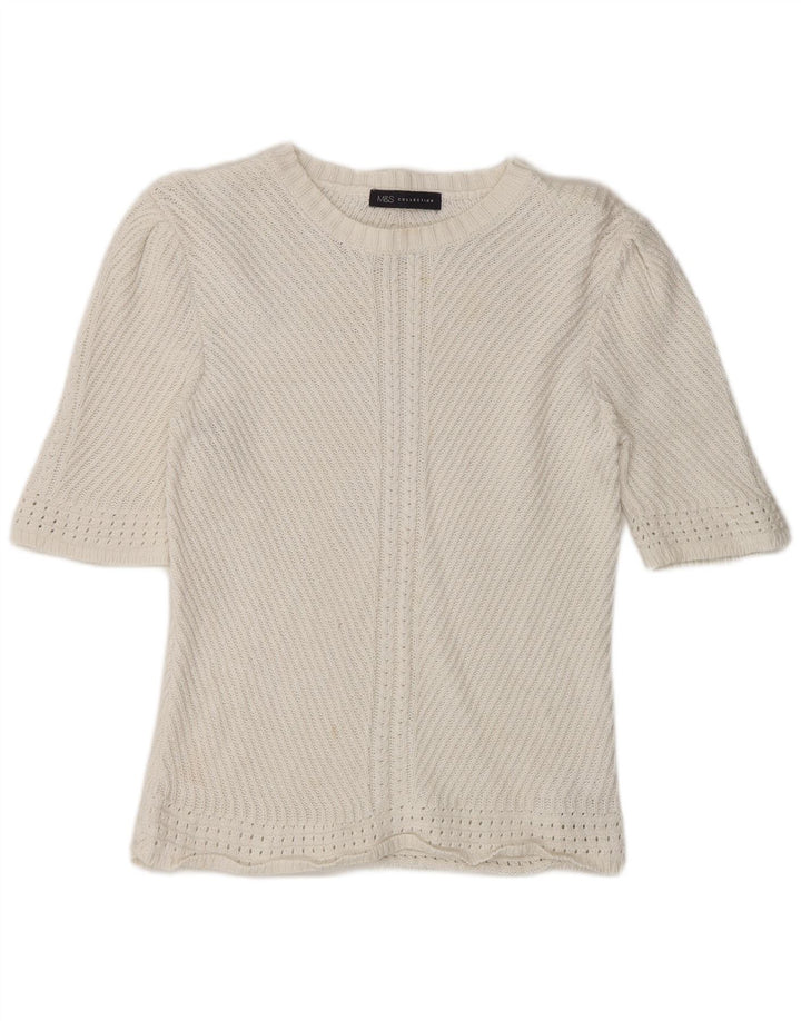 Suéter feminino Marks & Spencer com gola canoa UK 14 médio off white