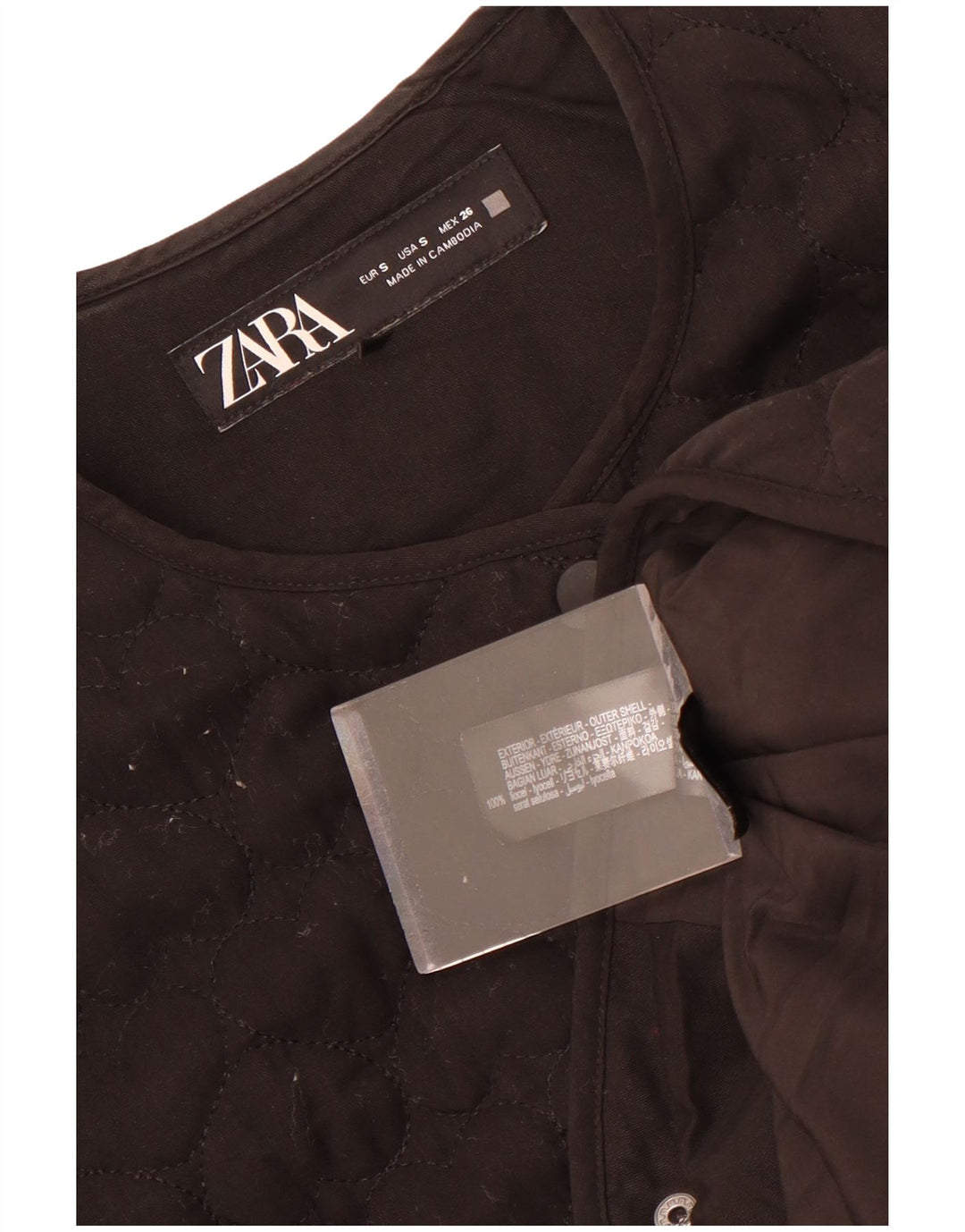 Zara Jaqueta acolchoada feminina grande Reino Unido 10 pequena Lyocell preta