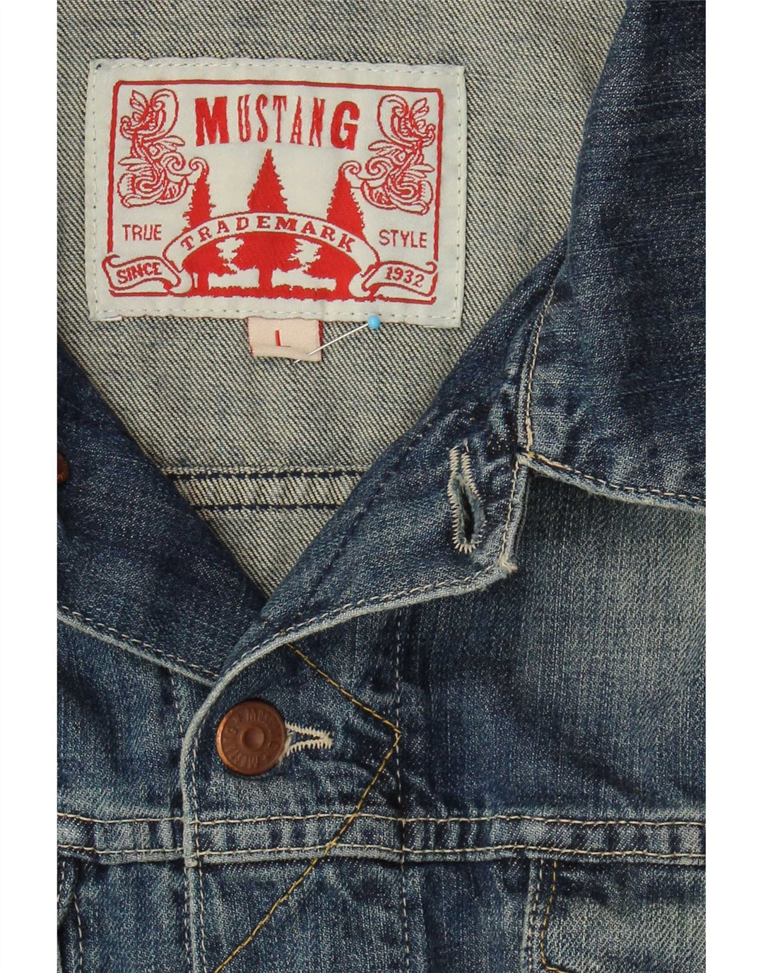 Jaqueta jeans masculina Mustang UK 40 grande algodão azul