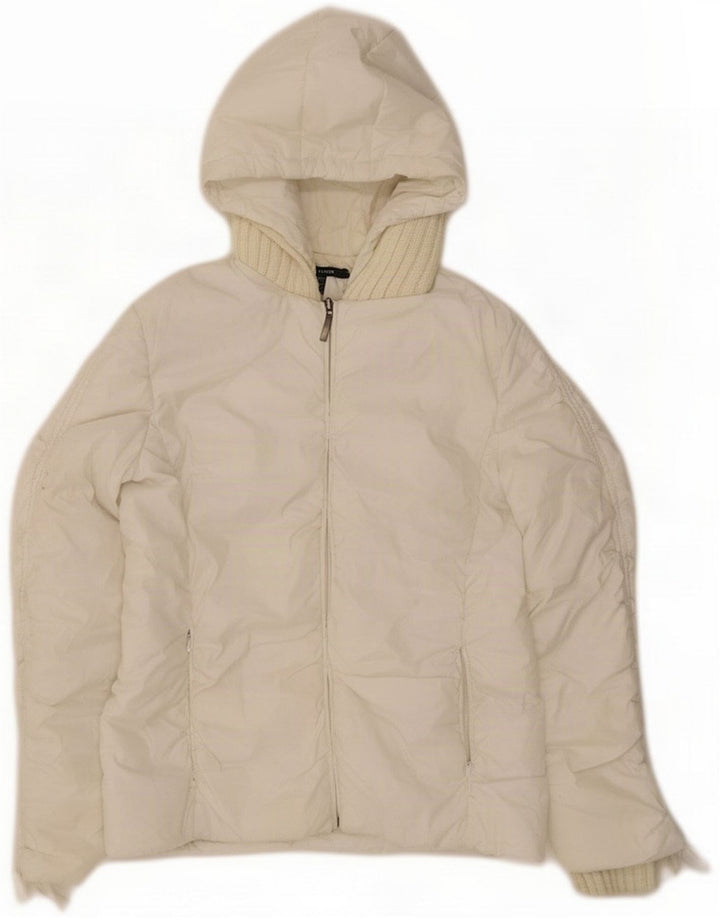 Zara Jaqueta feminina acolchoada com capuz UK 14 Poliéster branco médio