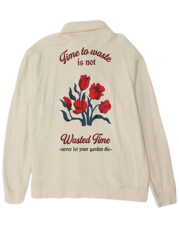 Moletom masculino Zara com gola polo gráfica Jumper XL de algodão branco