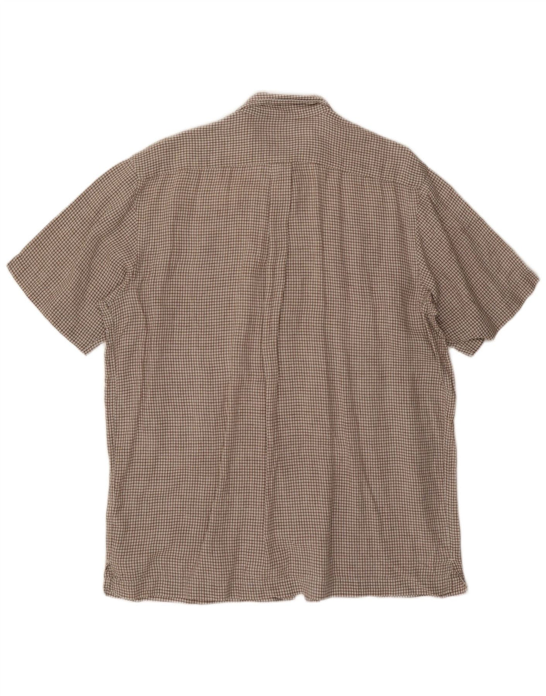 EDDIE BAUER Camisa masculina alta de manga curta grande linho xadrez marrom