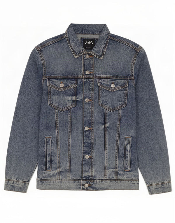 Jaqueta jeans masculina Zara UK 36 pequeno algodão azul
