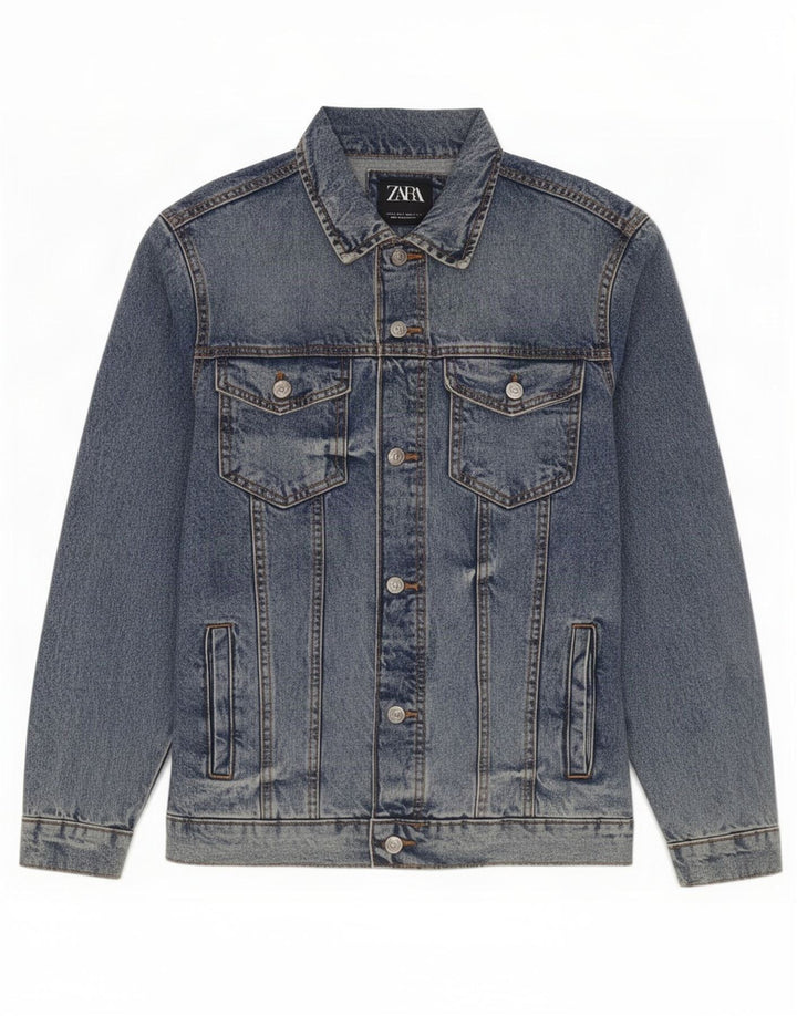 Jaqueta jeans masculina Zara UK 36 pequeno algodão azul