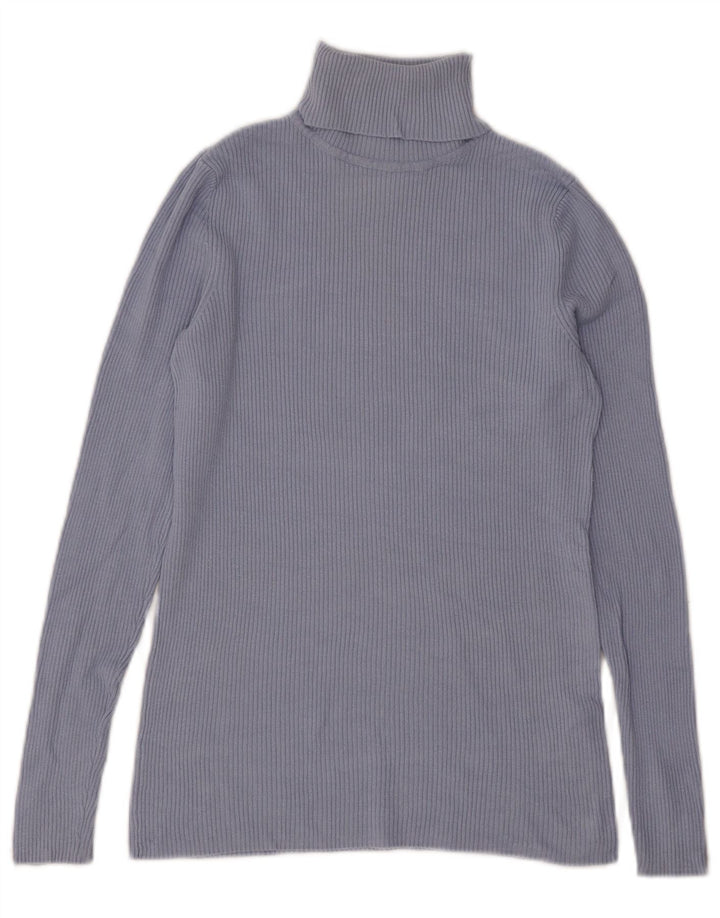 Top feminino Marks & Spencer manga comprida UK 10 viscose azul pequena