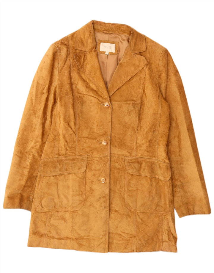 Sobretudo feminino de camurça Marks & Spencer Reino Unido 12 couro marrom médio