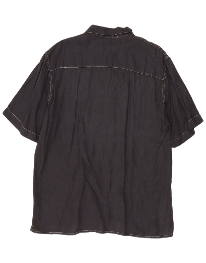 Camisa masculina de manga curta Cerruti grande linho azul marinho