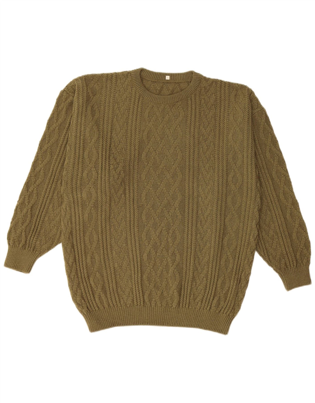 Suéter vintage masculino com gola redonda, grande acrílico cáqui