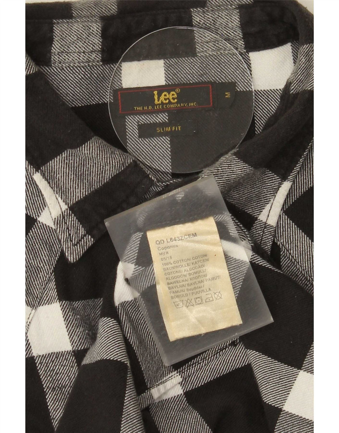 Camisa masculina Lee de flanela slim fit, algodão xadrez preto médio
