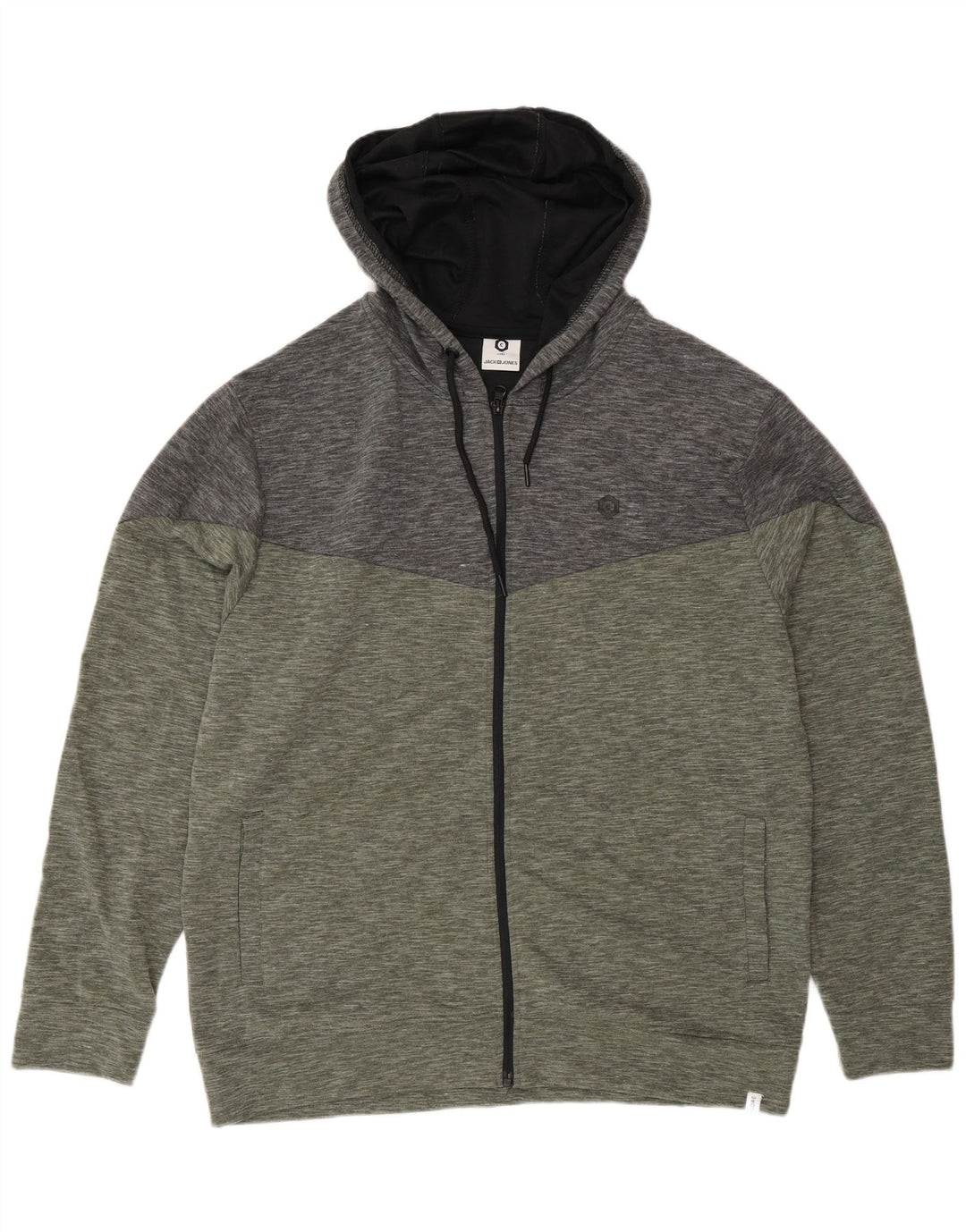 Suéter masculino com capuz e zíper Jack & Jones 2XL poliéster colorblock verde