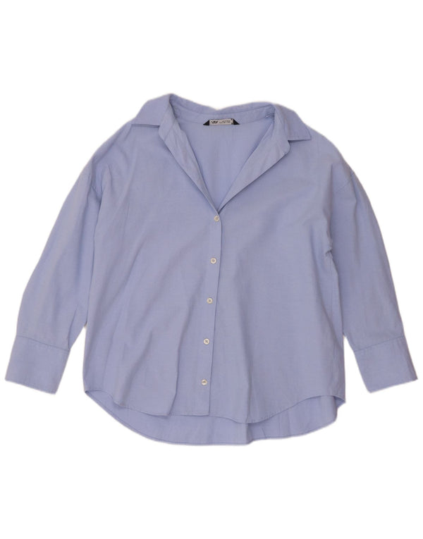 Camisa feminina Zara Loose Fit UK 14 algodão azul médio