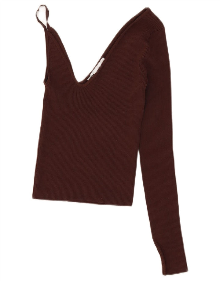 Zara Womens Crop Top UK 8 Pequeno Marrom Viscose