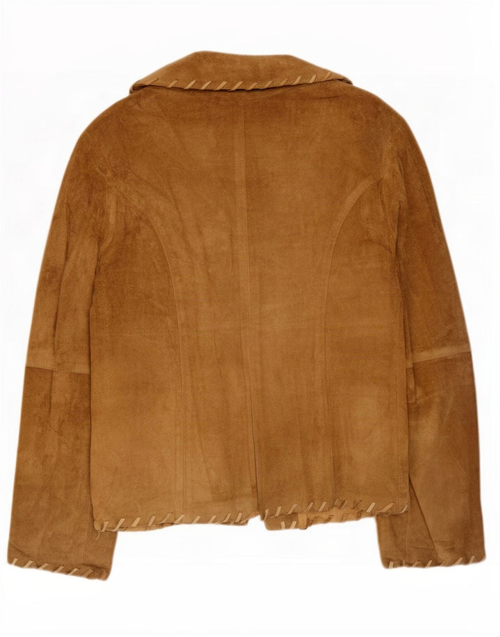 Jaqueta blazer feminina vintage de camurça com 2 botões Reino Unido 14 grande bege
