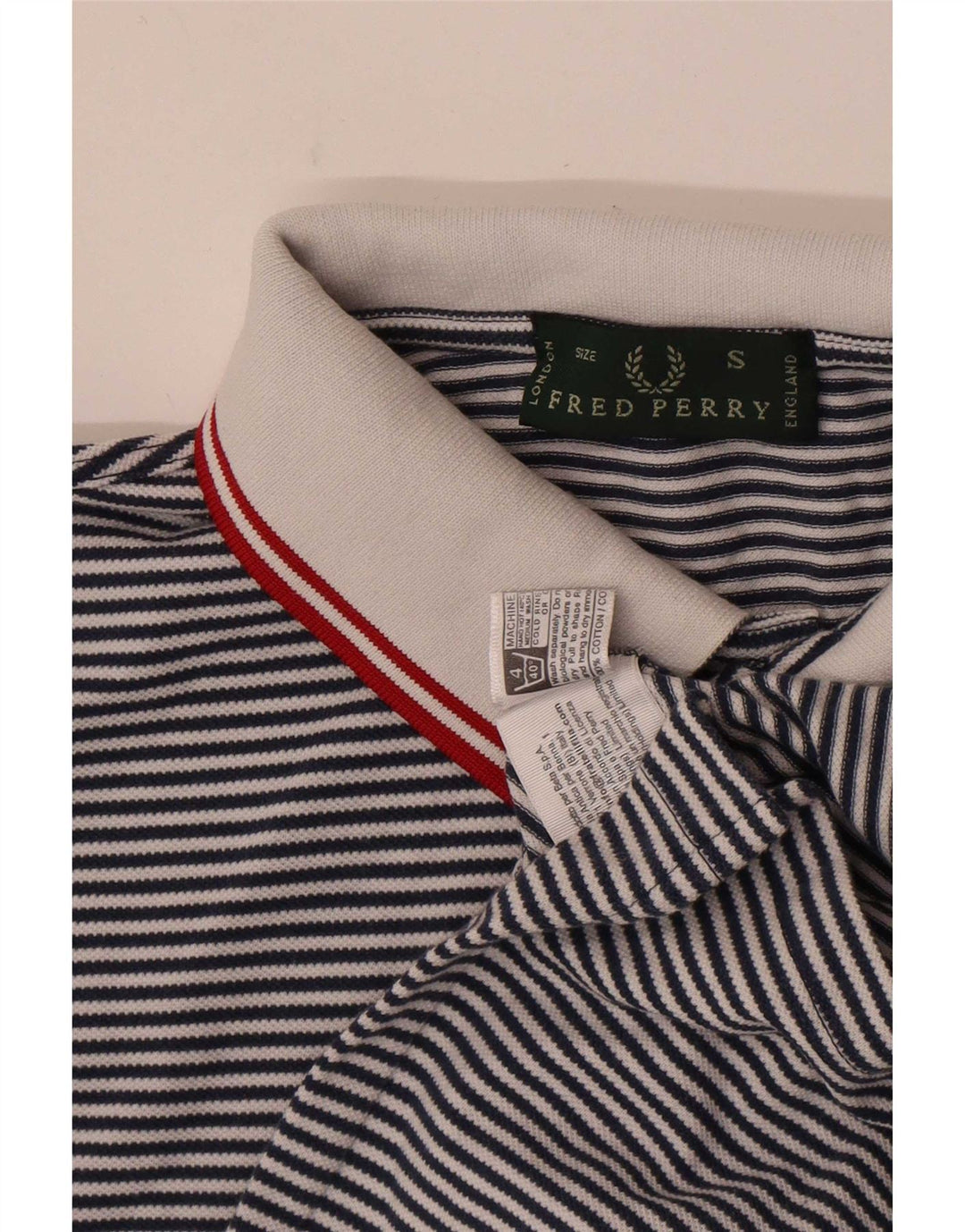Camisa polo masculina Fred Perry pequena listrada azul marinho de algodão