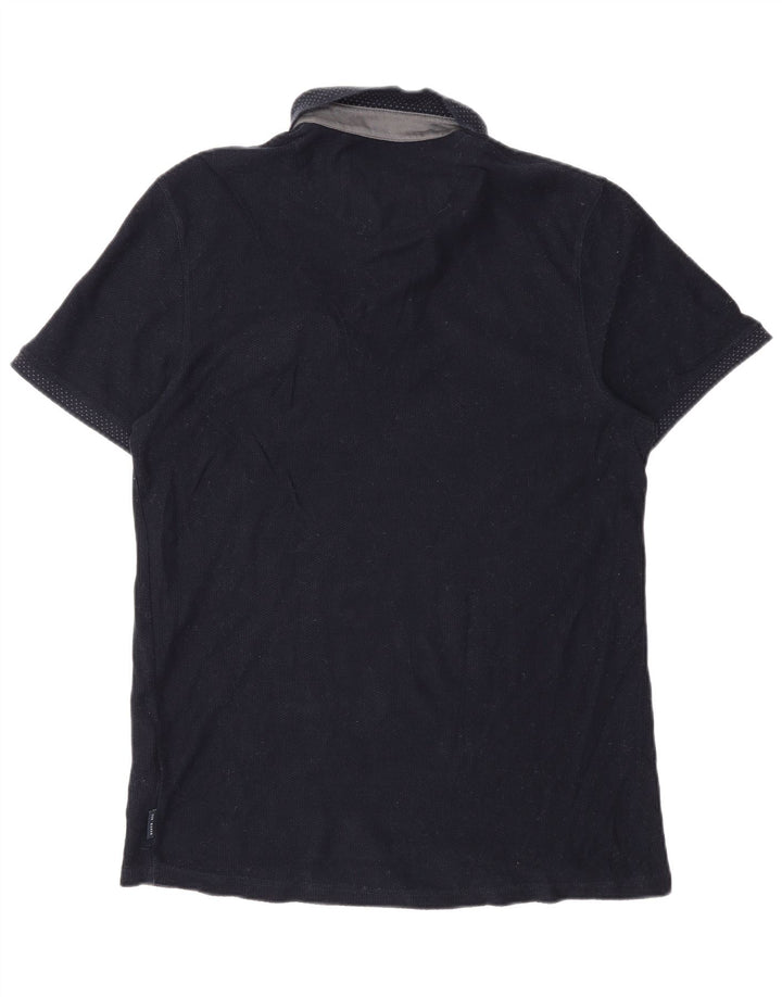 Camisa polo masculina Ted Baker tamanho 4 grande algodão azul marinho