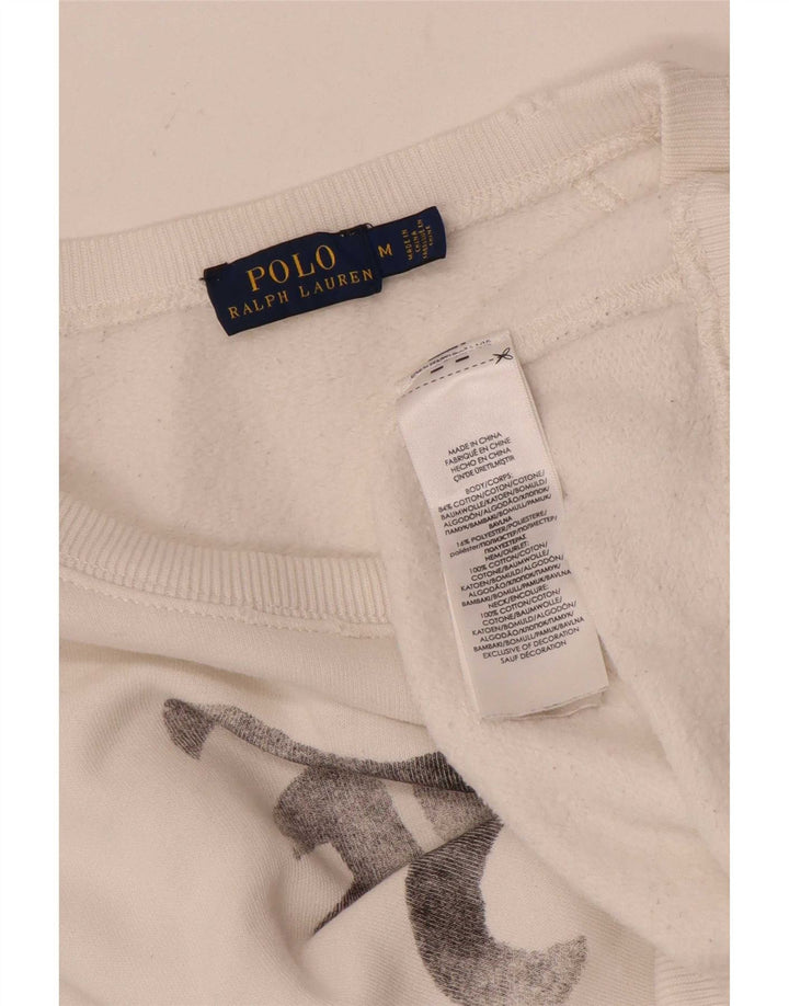 Polo Ralph Lauren moletom gráfico feminino jumper UK 14 médio branco