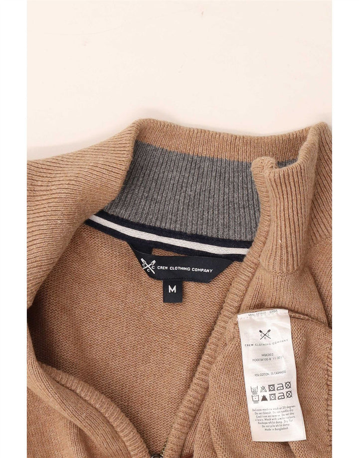 Suéter masculino Crew Clothing com zíper e gola em algodão marrom médio