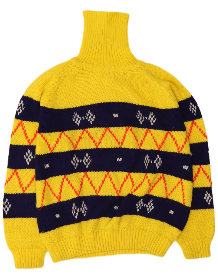 Suéter masculino vintage com gola redonda grande amarelo Fair Isle