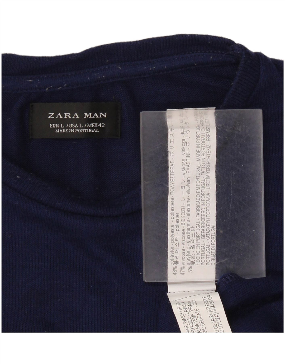 Camiseta masculina ZARA grande poliéster azul marinho